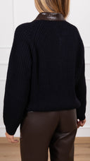 Giacca in maglia con zip e colletto in eco-pelle intrecciata variante blu Motel