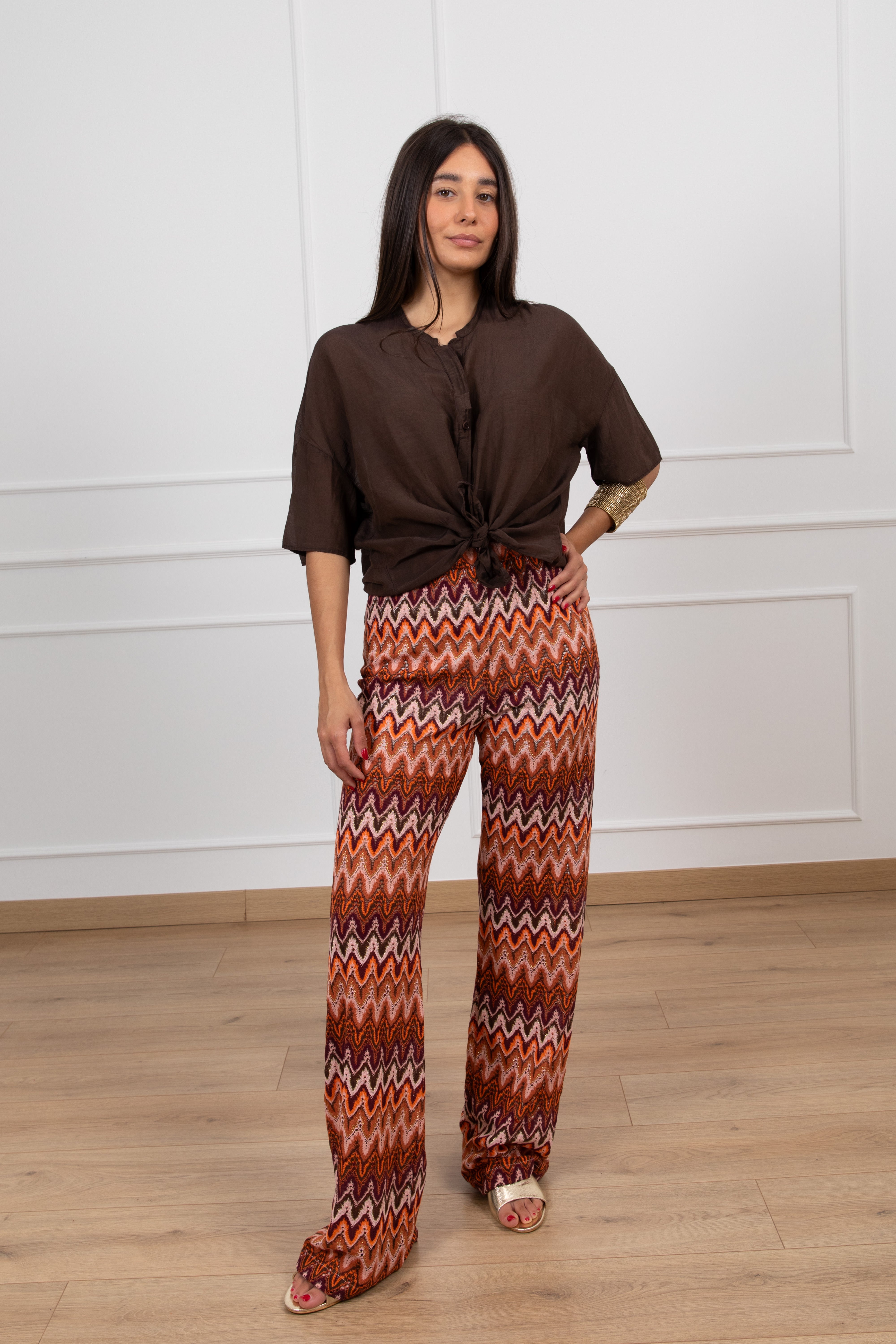 Pantalone motivo zig-zag arancione ViCOLO