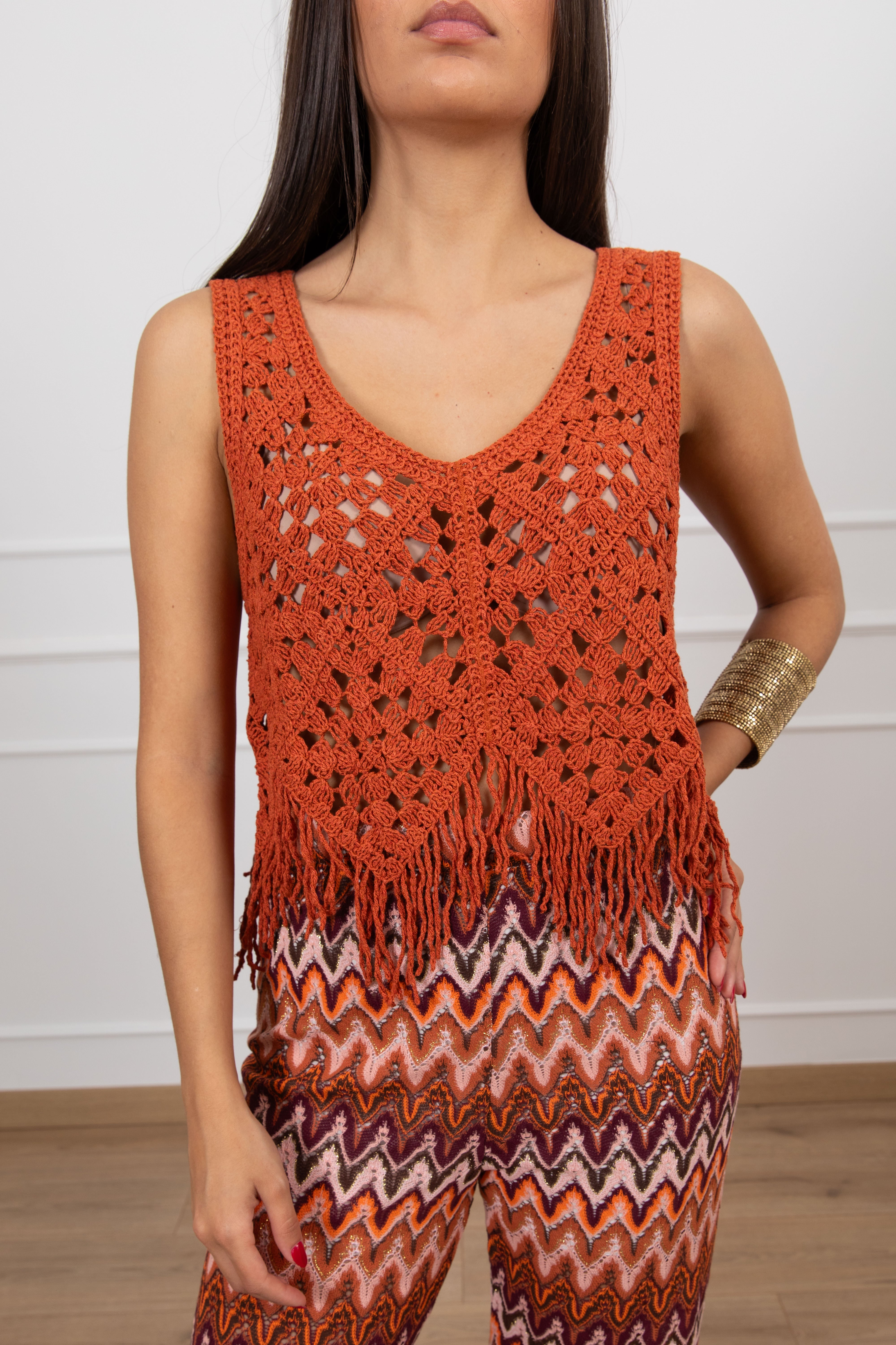 Top crochet con frange ViCOLO