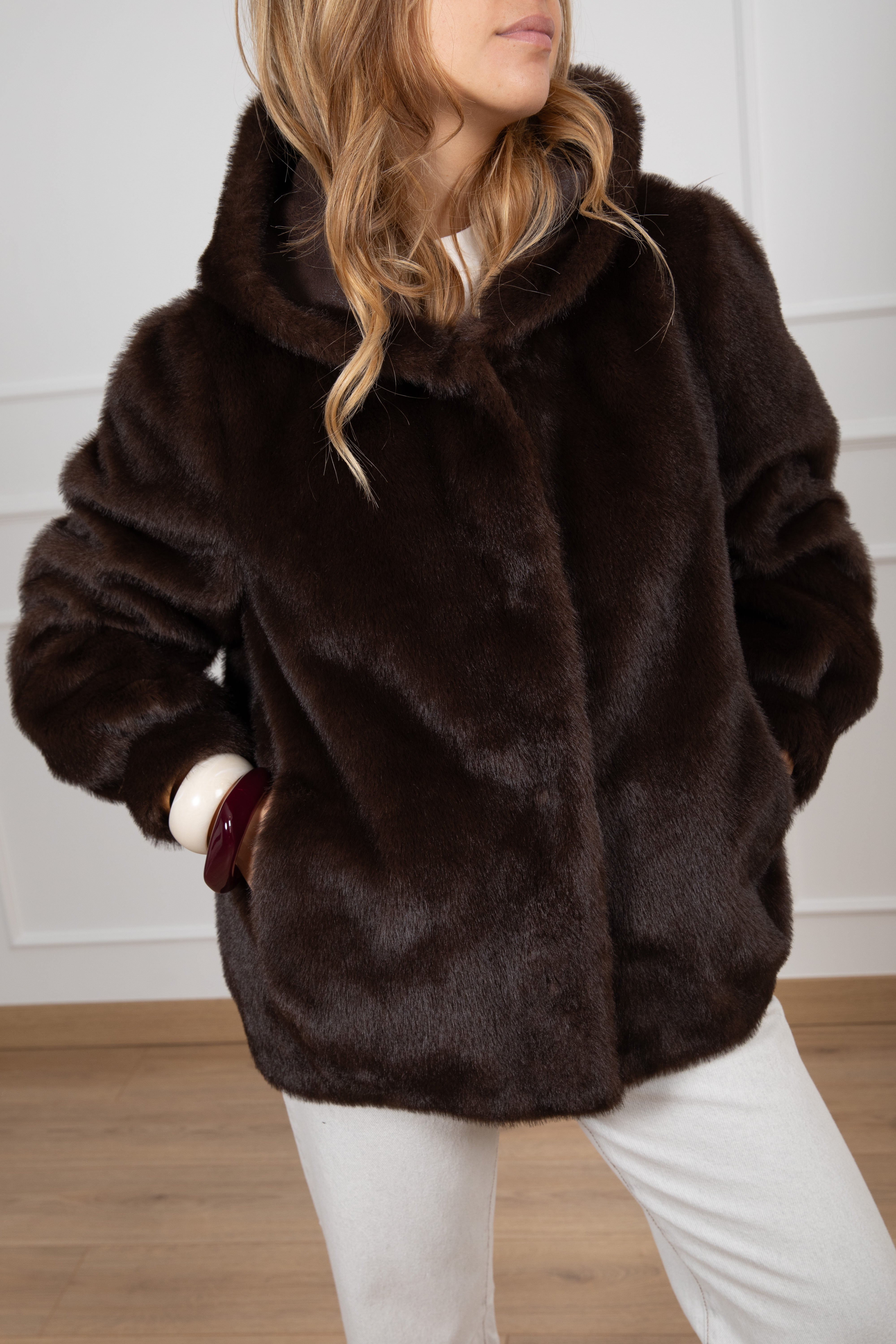 Eco-visone bomber con cappuccio Susy Mix