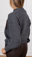 Bomber in maglia con tasche in eco-pelle intrecciata variante grigio Haveone