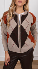 Maglia a rombi con zip variante taupe ViCOLO