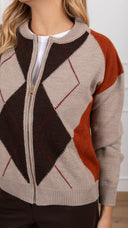 Maglia a rombi con zip variante taupe ViCOLO