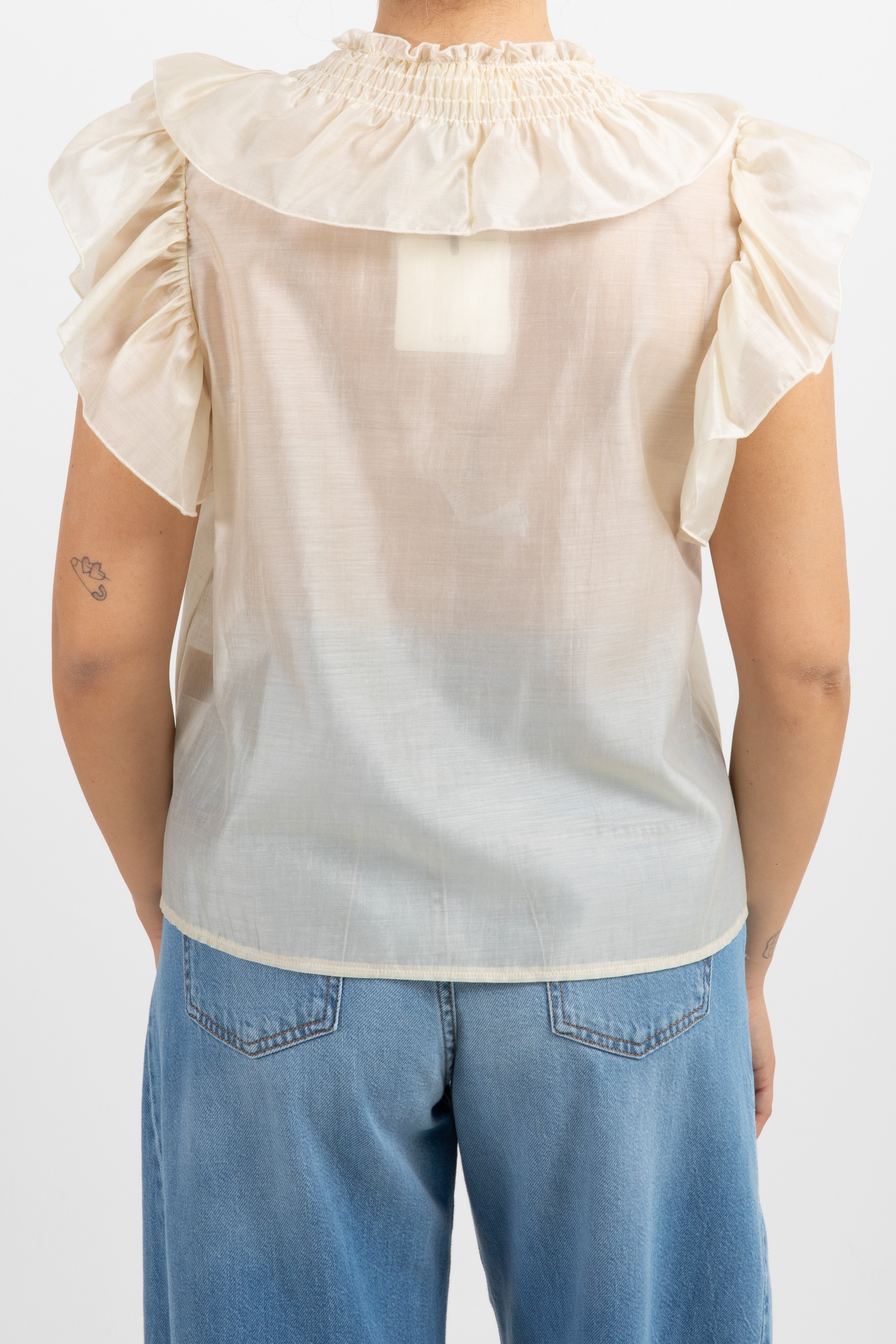 Blusa smanicata in tencel con rouches ViCOLO