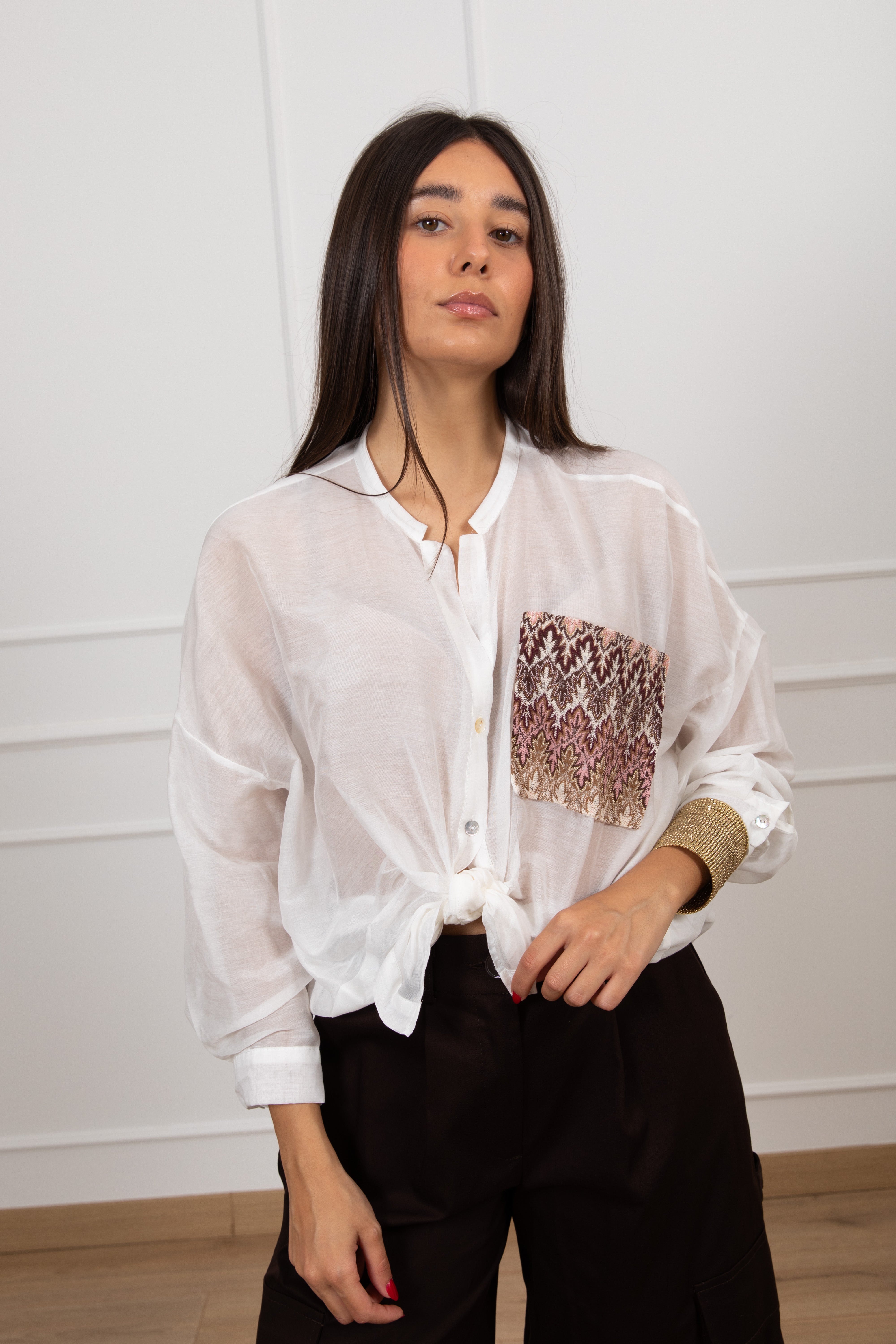 Camicia misto seta con tasca fantasia zig-zag Tensione IN