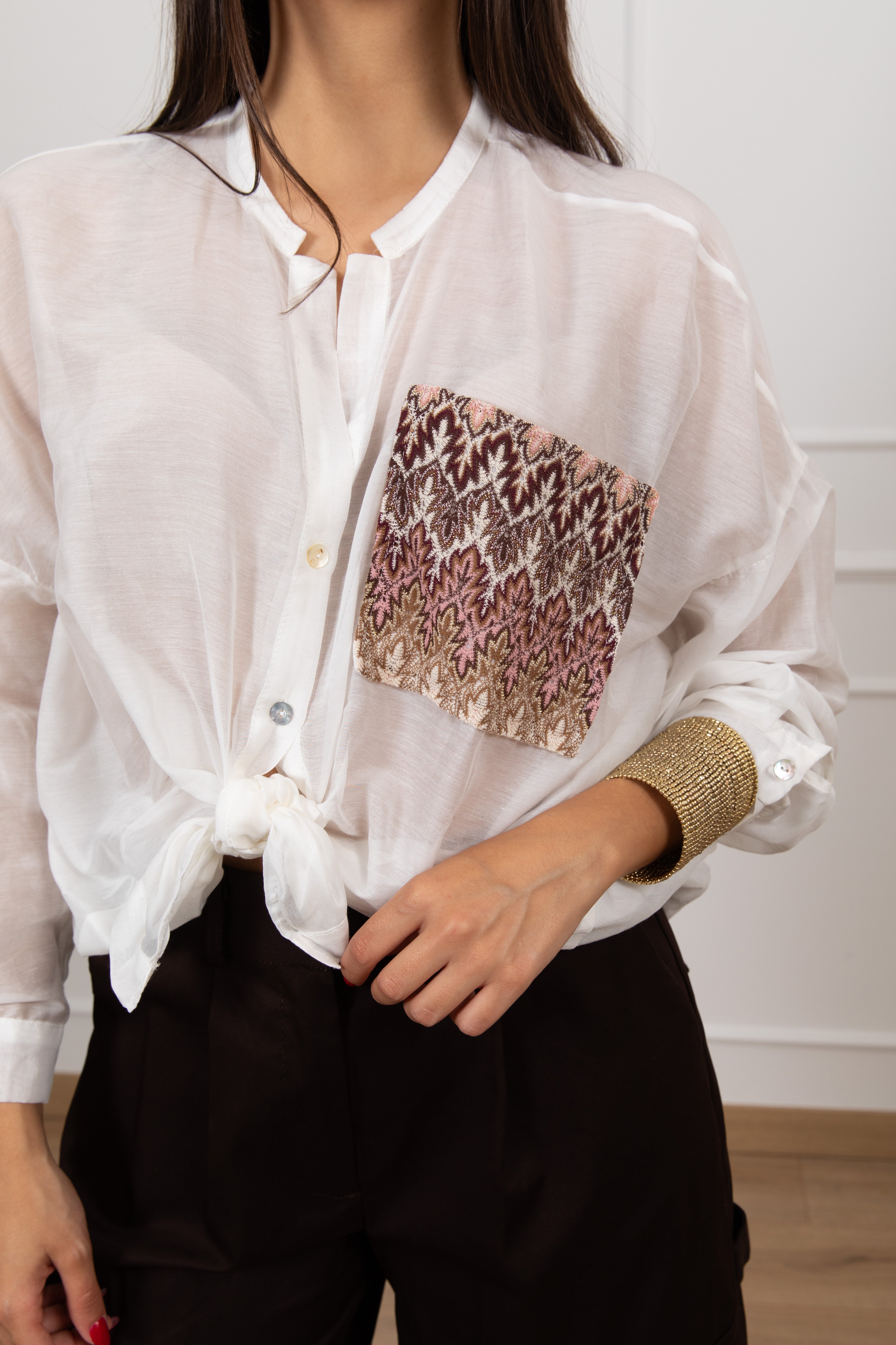 Camicia misto seta con tasca fantasia zig-zag Tensione IN