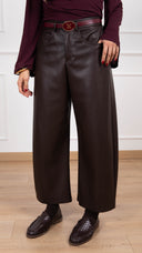 Pantalone barrel-fit in eco-pelle con cintura variante moro Tensione IN