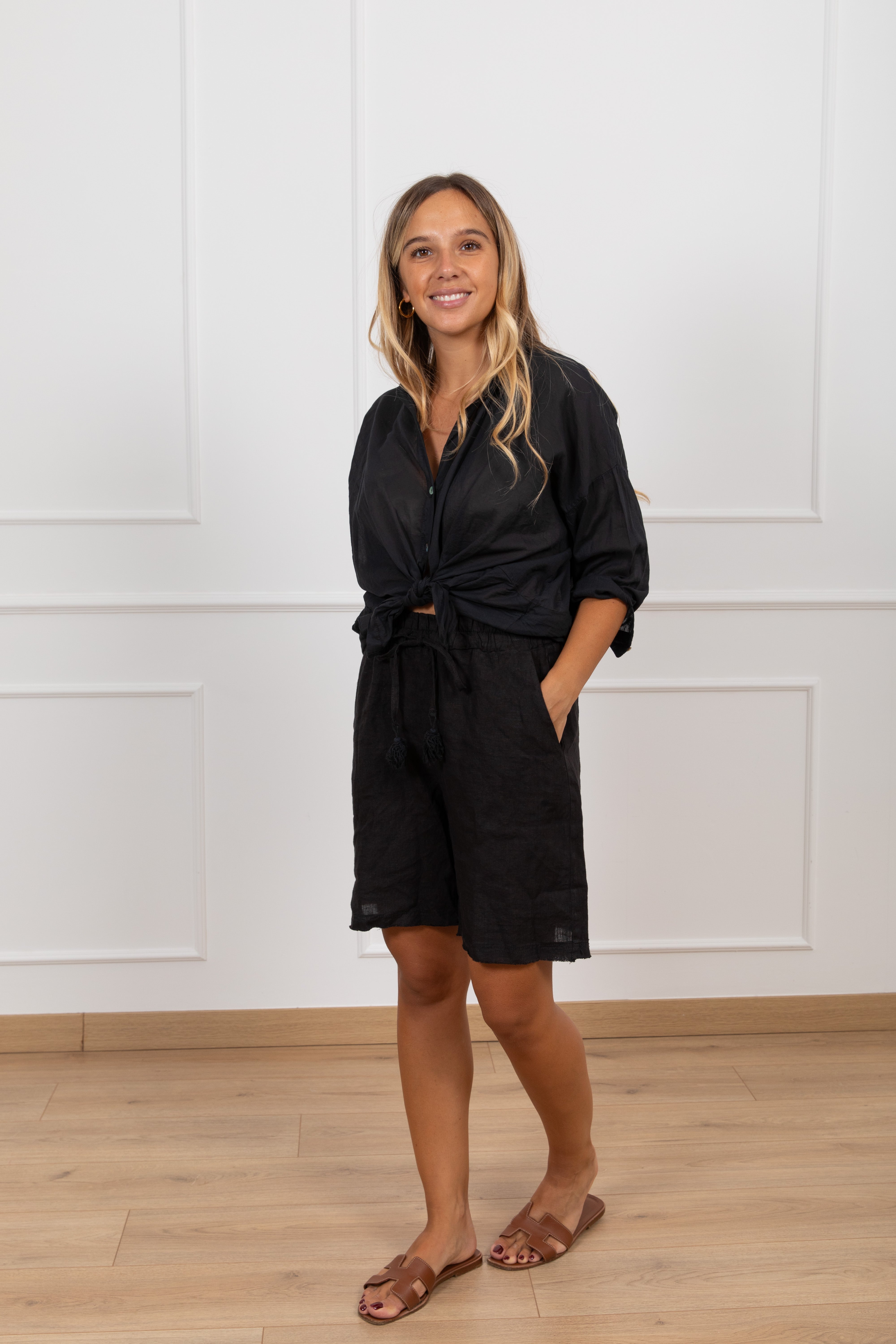 Camicia in cotone con collo alla coreana Tensione IN
