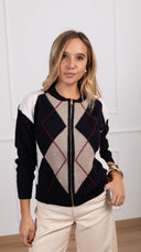 Maglia a rombi con zip variante blu ViCOLO