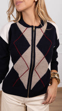 Maglia a rombi con zip variante blu ViCOLO