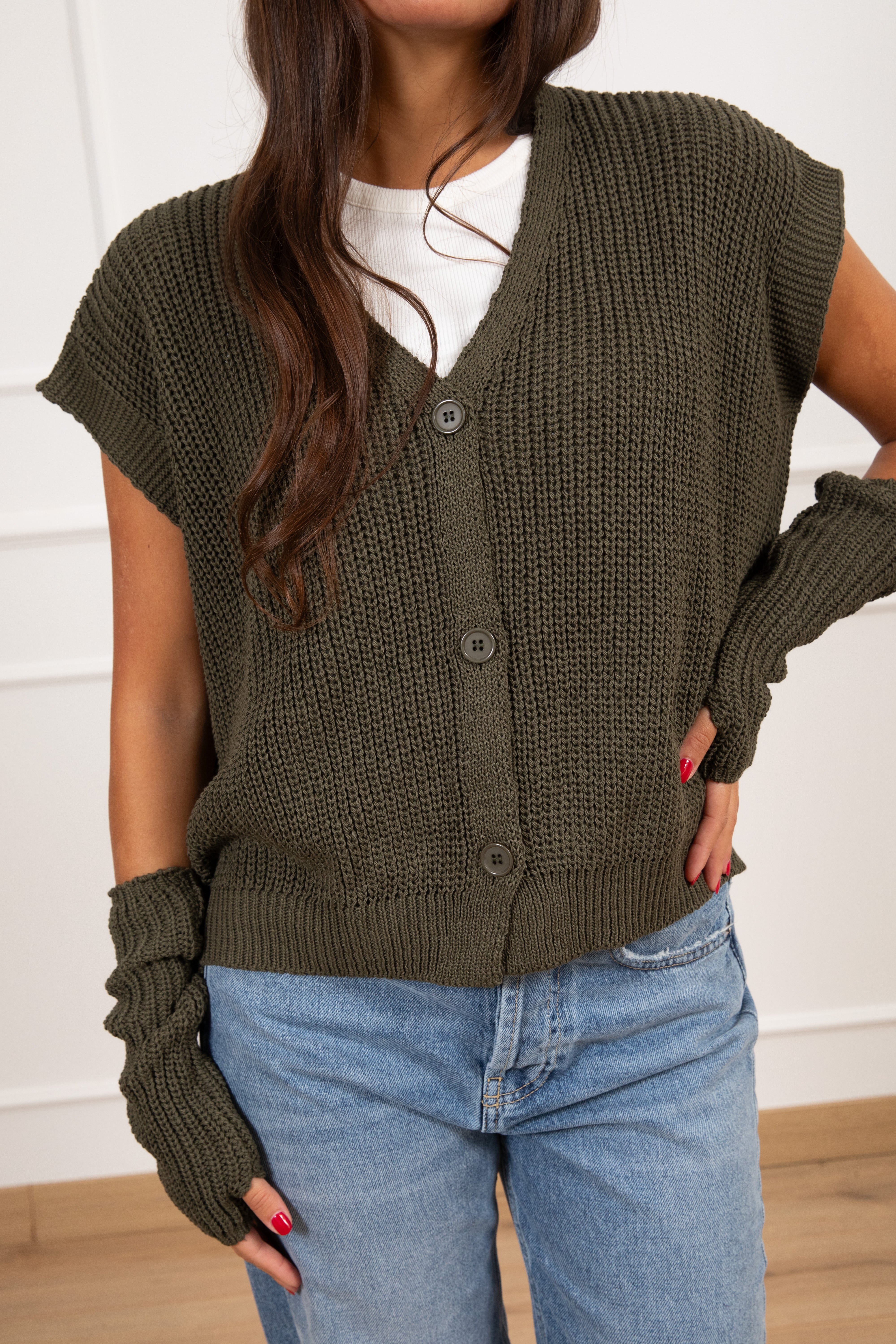 Gilet in cotone con manicotti Susy Mix