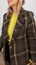Giacca mono-bottone check verde in lana con spille ViCOLO