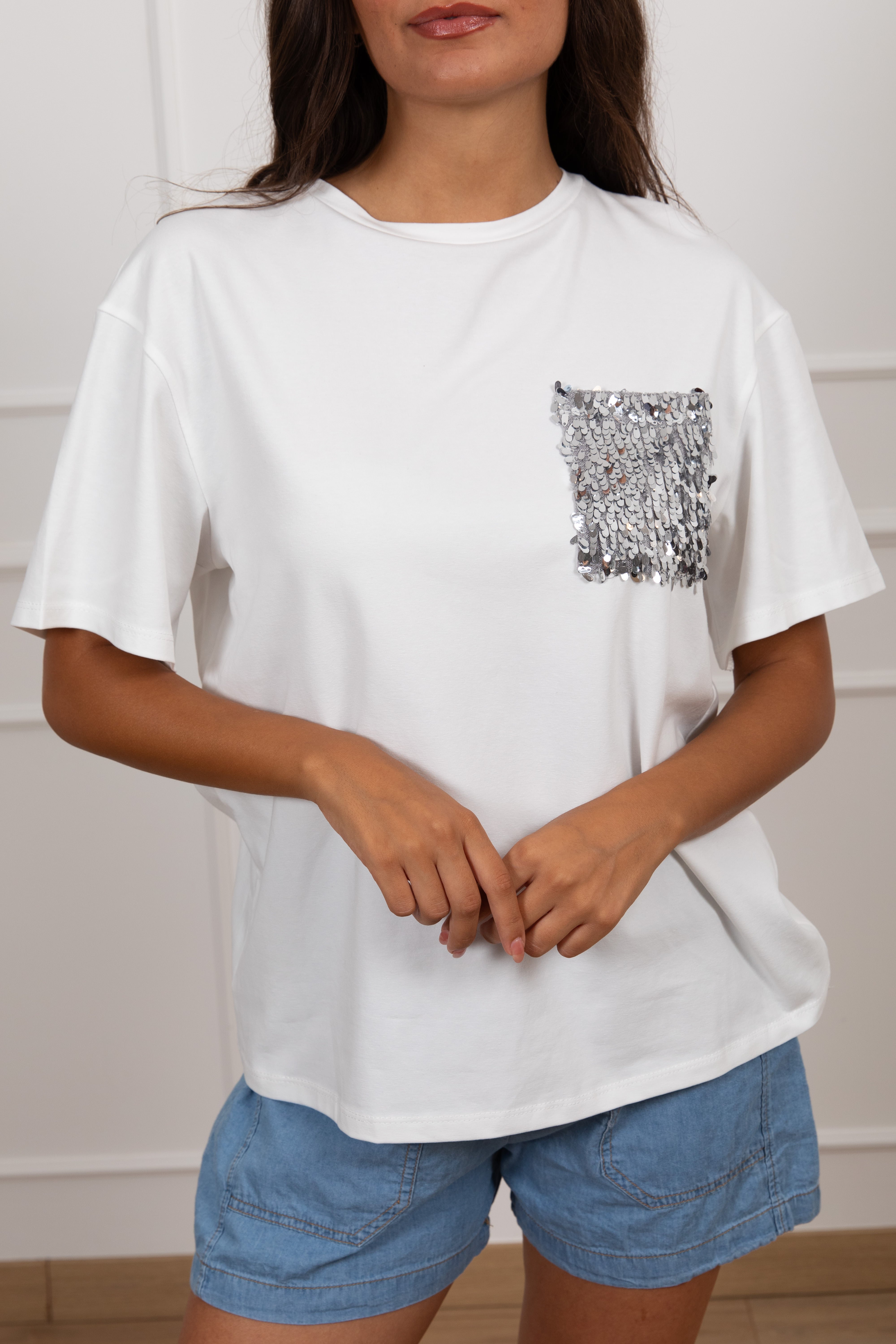 T-shirt con tasca paillettes Susy Mix