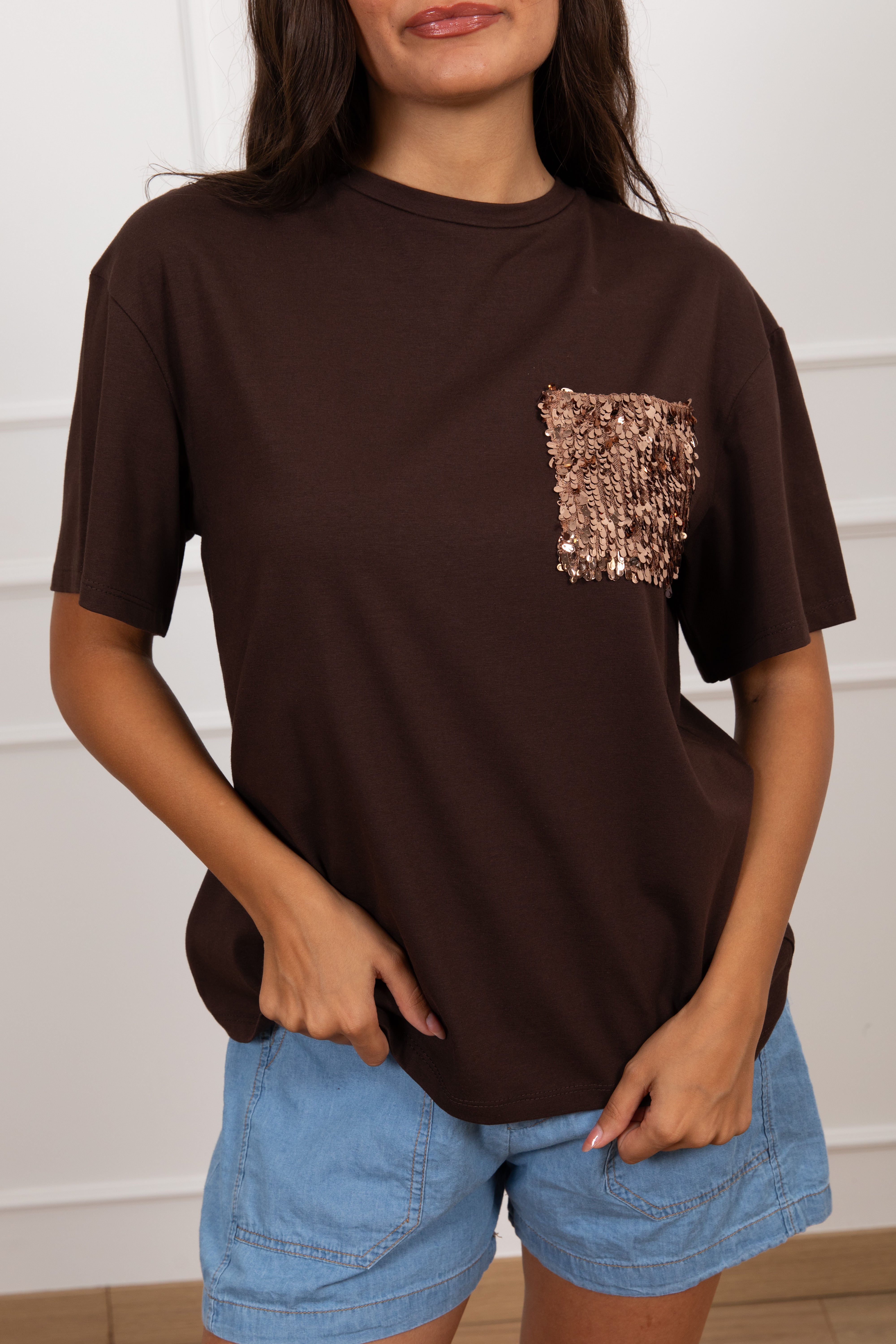 T-shirt con tasca paillettes Susy Mix