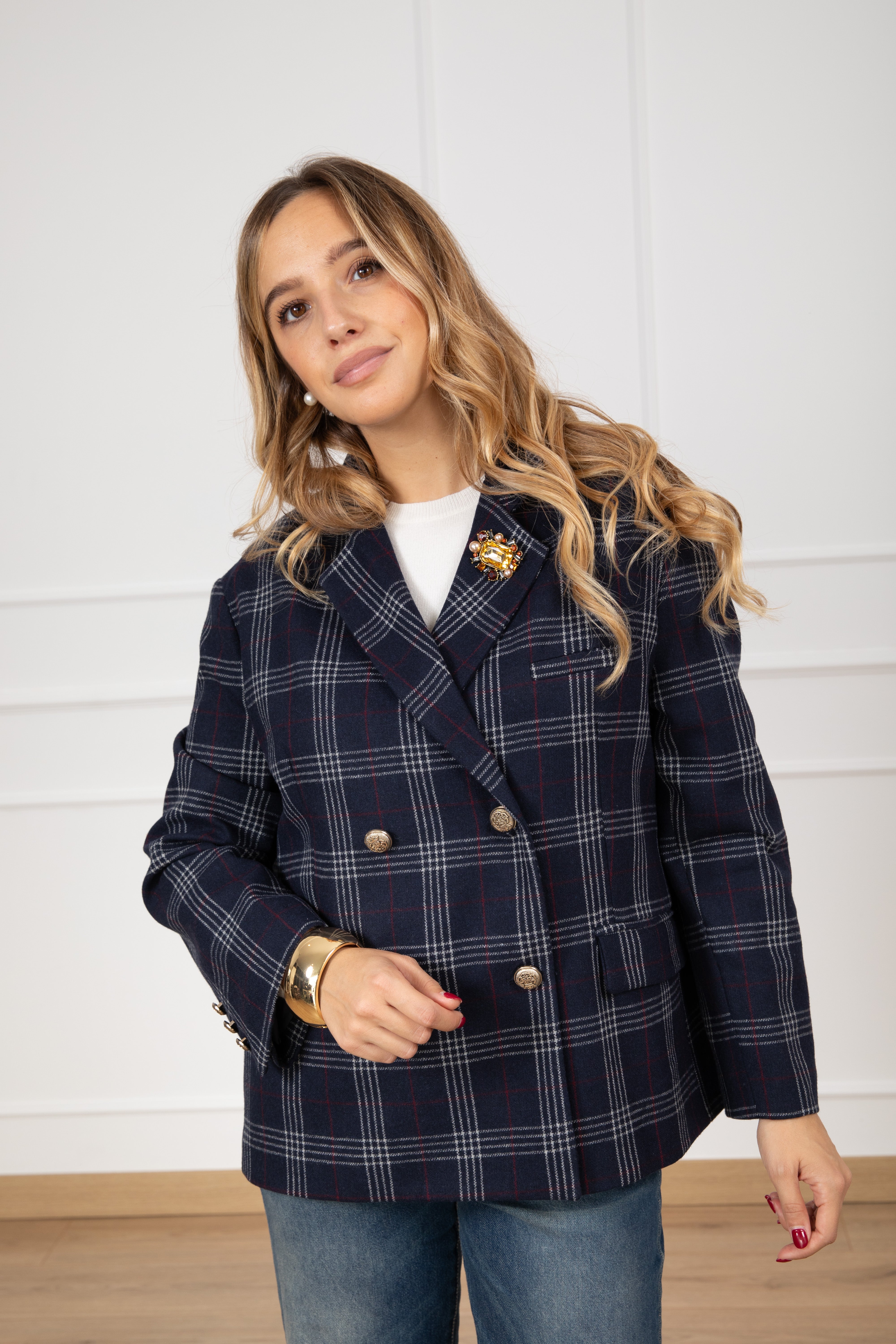 Giacca check blu 4 bottoni Tensione IN
