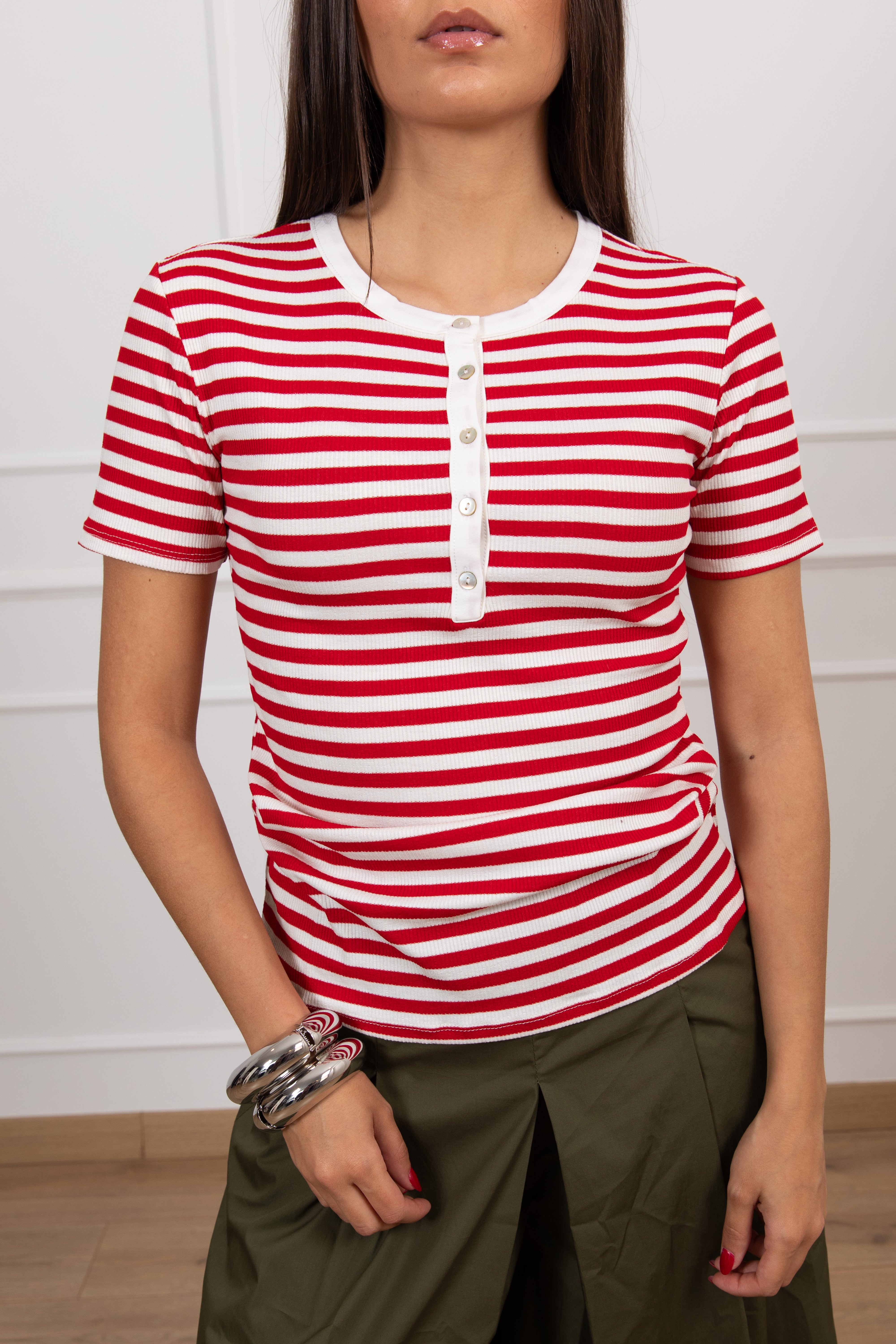 T-shirt serafino righe a coste Tensione IN