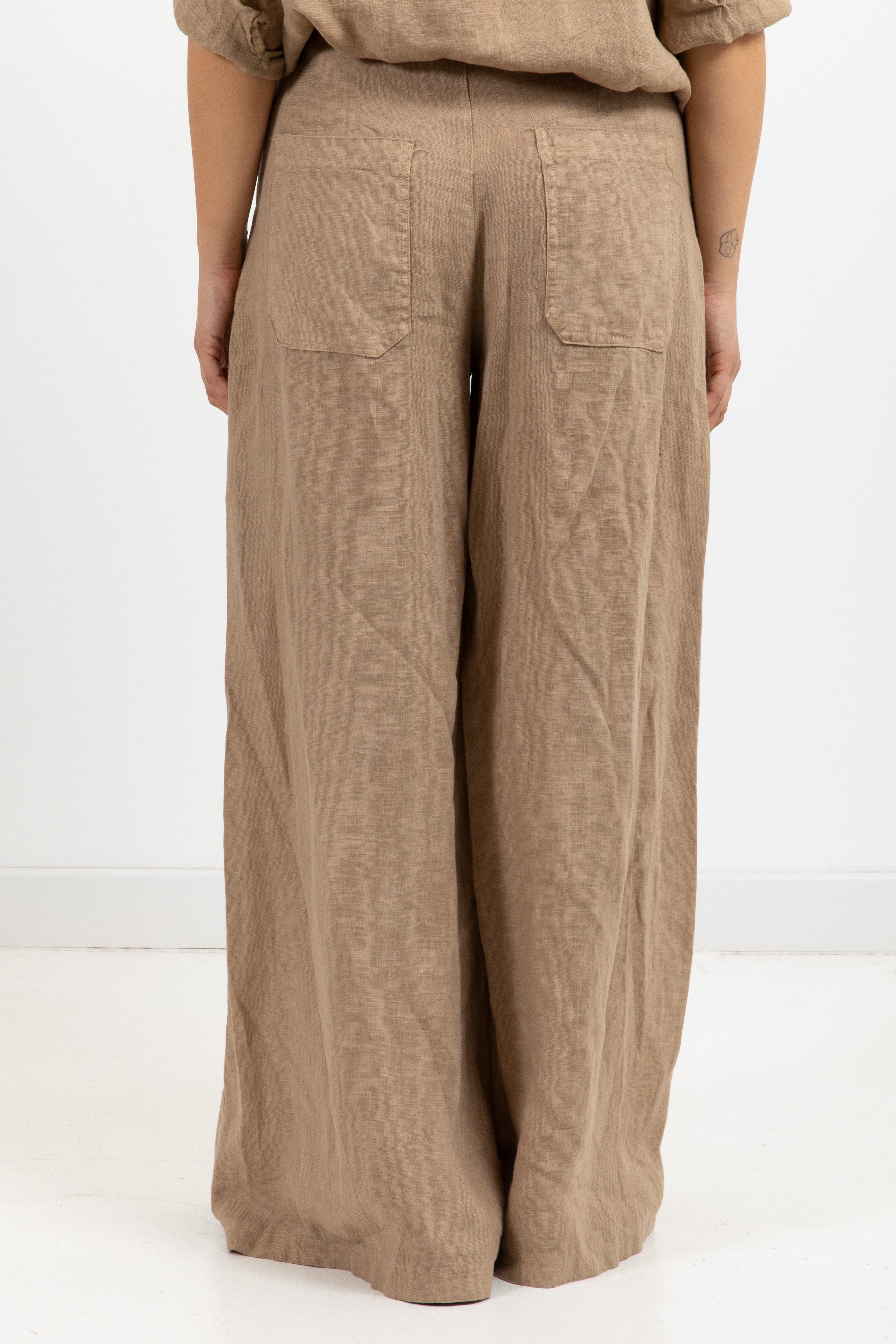 Pantalone in lino con coulisse turchese ViCOLO