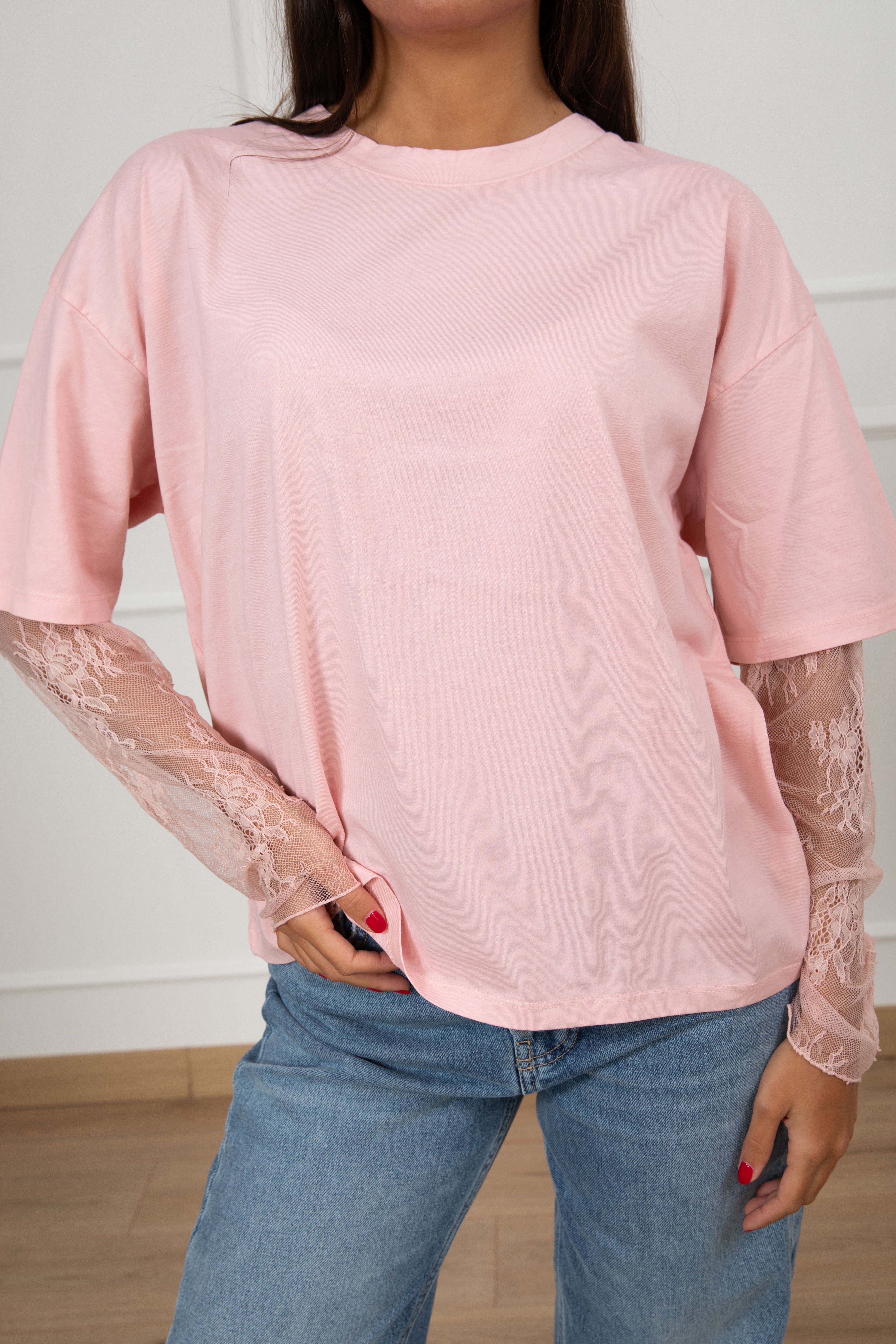 T-shirt con manica in pizzo Susy Mix