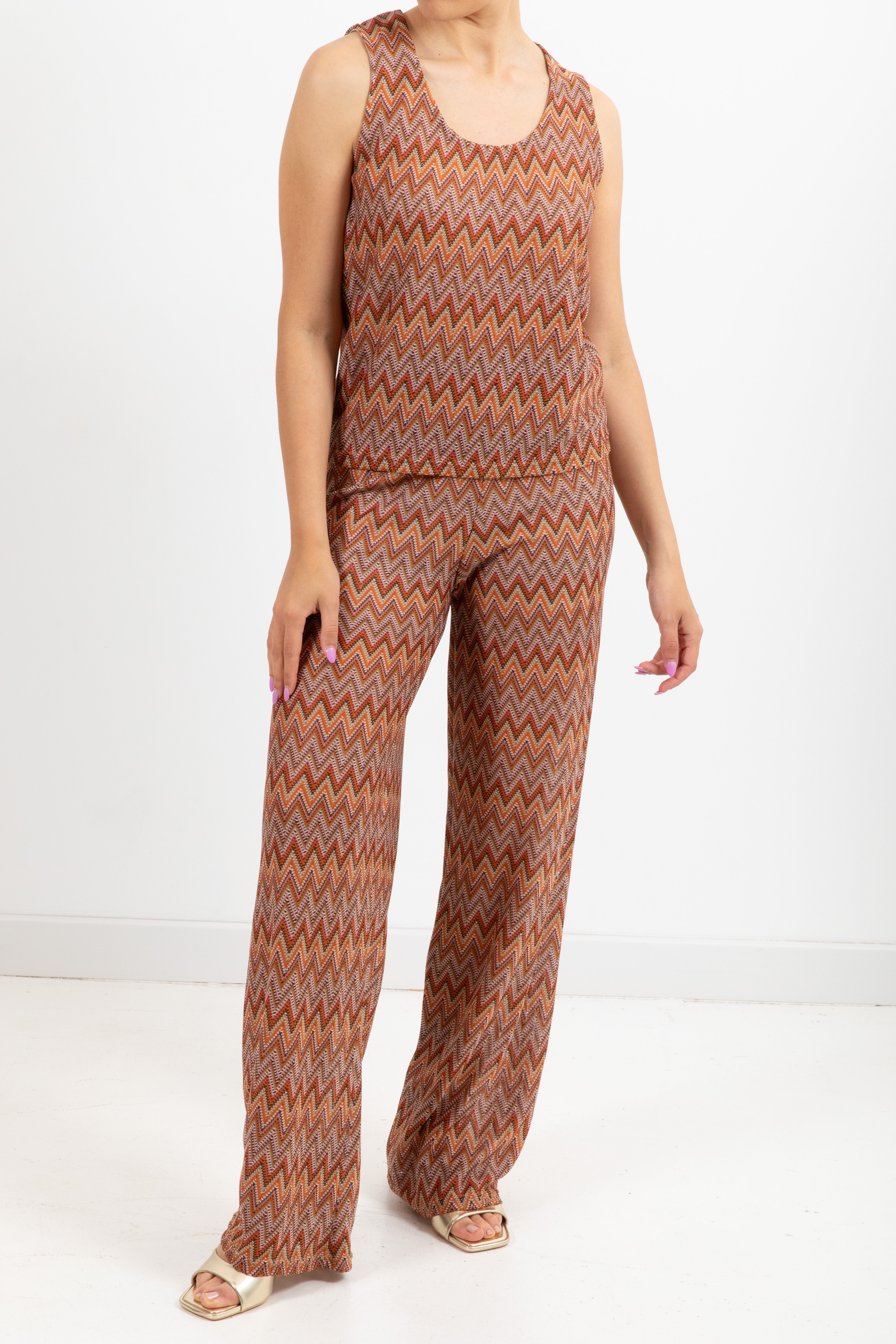 Pantalone con elastico motivo zig-zag marrone Susy Mix