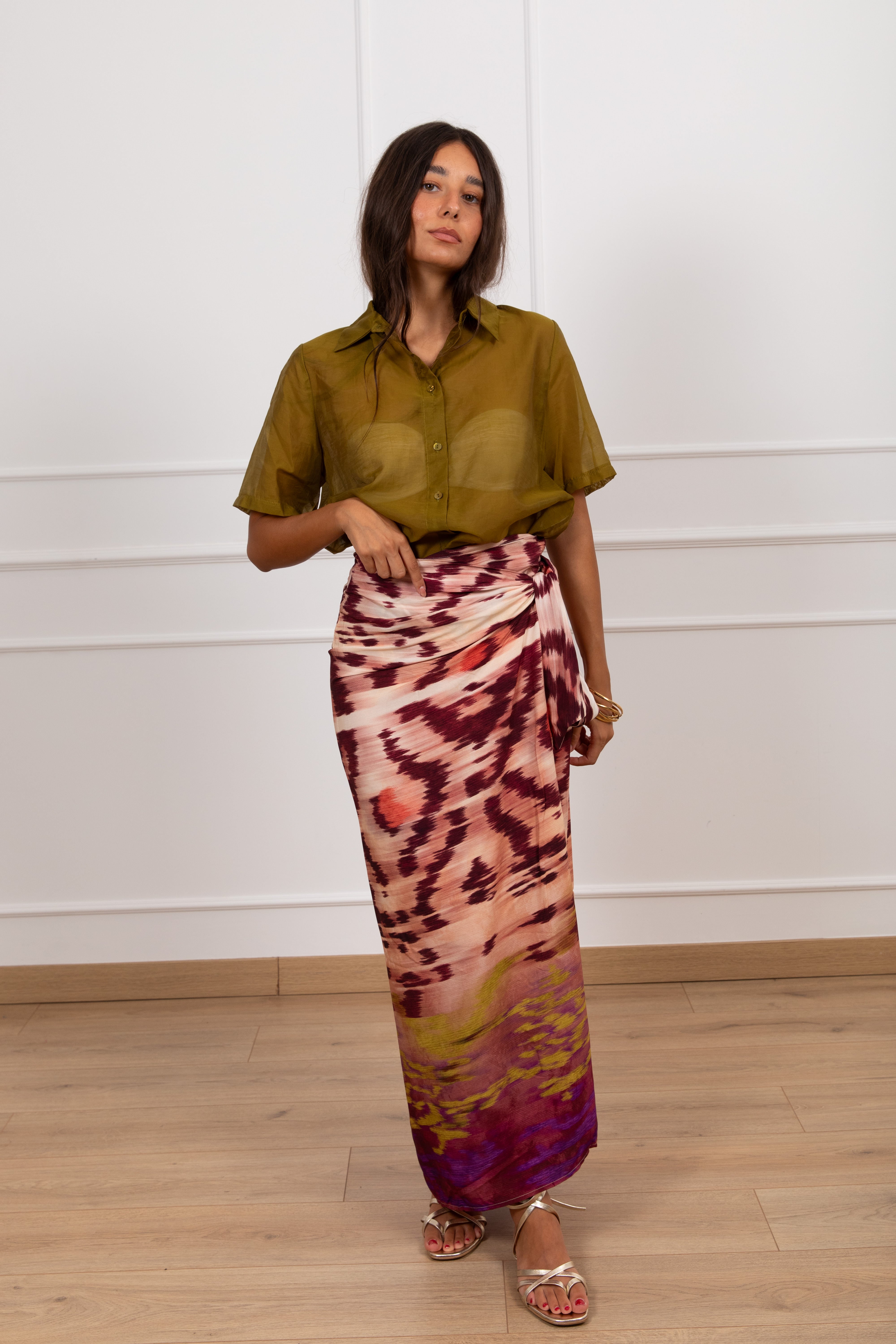 Coordinato camicia manica corta e gonna lunga pareo tie-dye ViCOLO