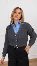 Cardigan bottone gioiello variante antracite Haveone