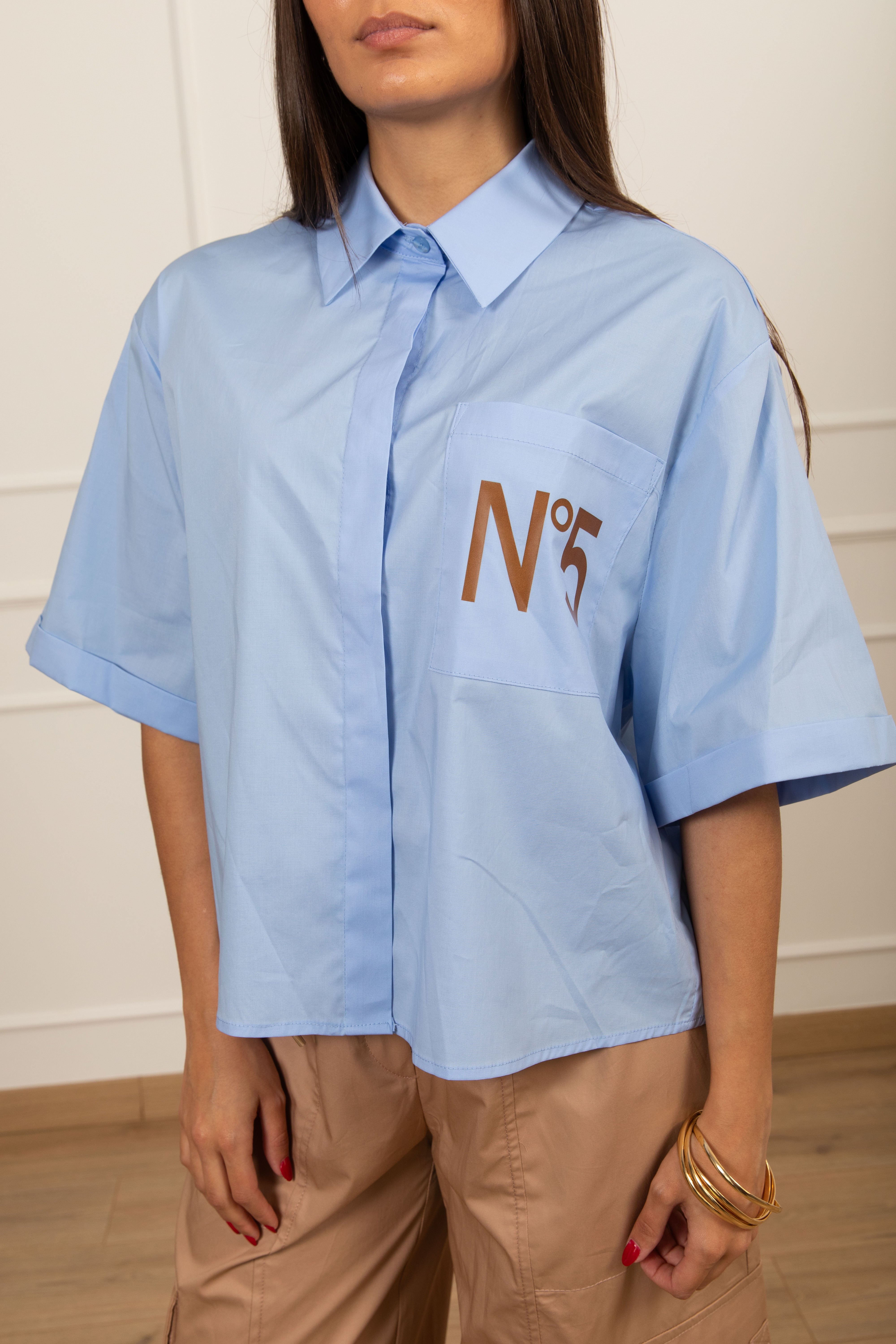 Camicia manica corta "N 5" in cotone Tensione IN