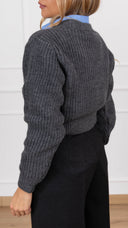 Cardigan bottone gioiello variante antracite Haveone
