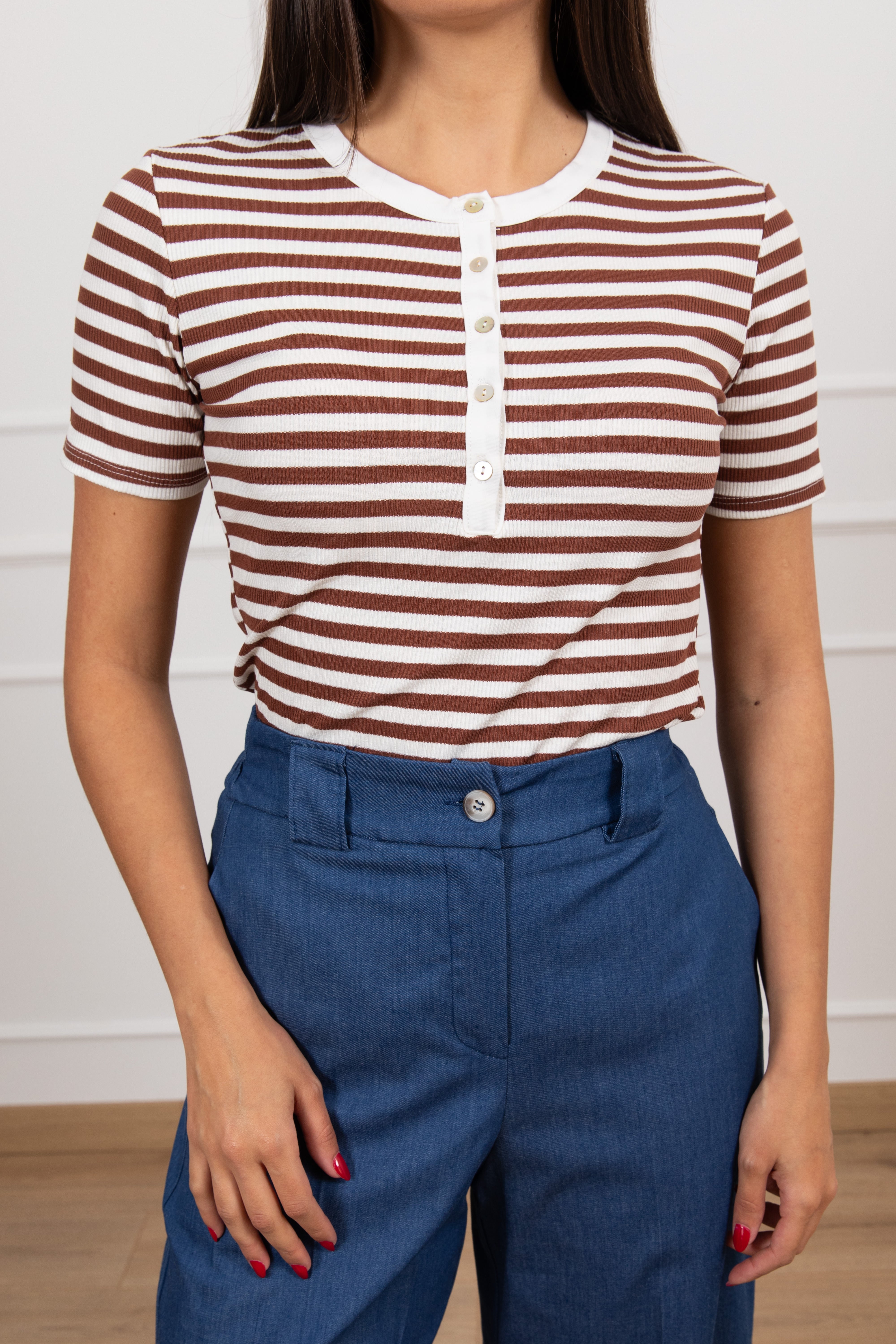 T-shirt serafino righe a coste Tensione IN