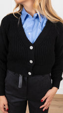 Cardigan bottone gioiello variante nero Haveone