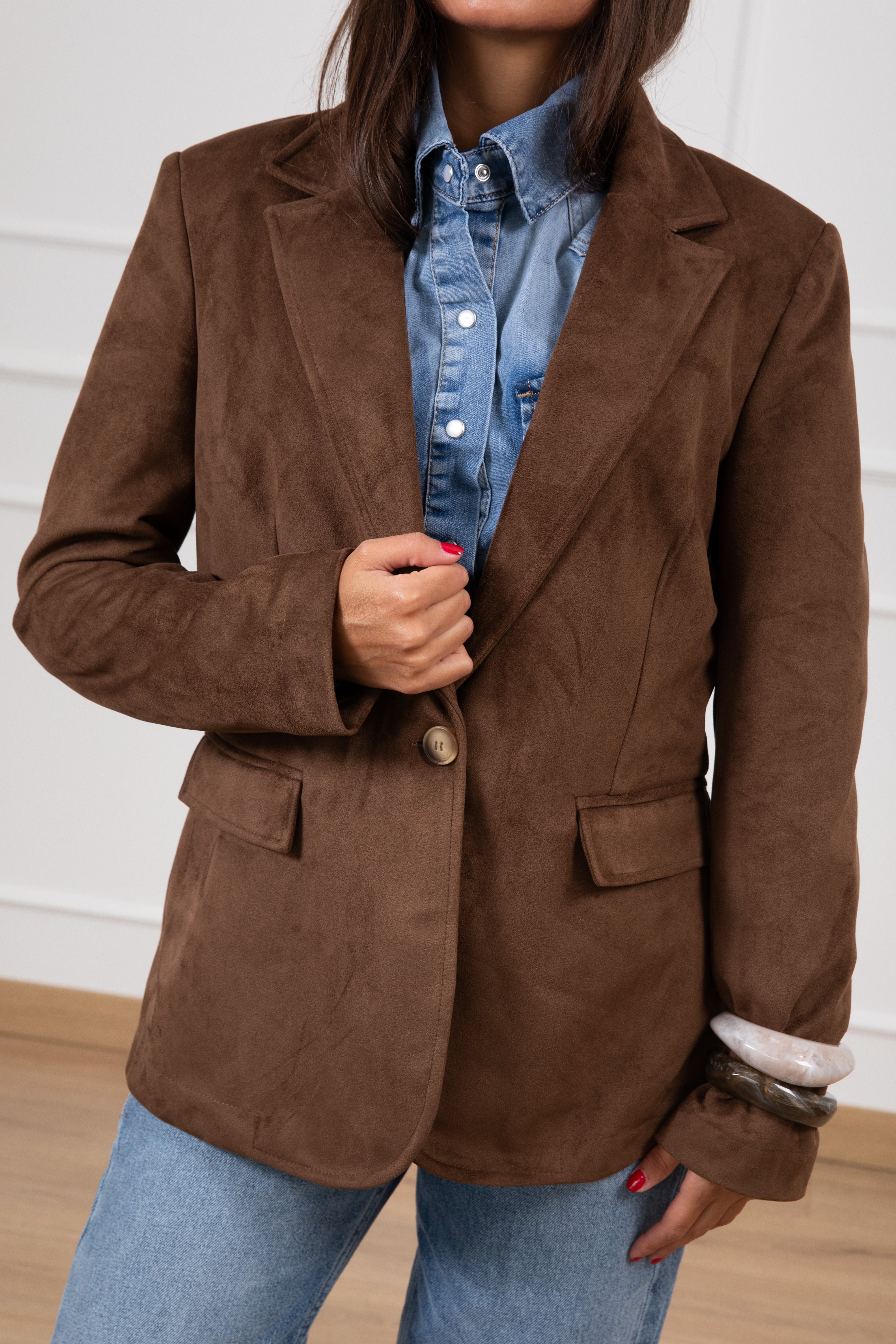 Giacca mono-bottone in eco-camoscio Motel