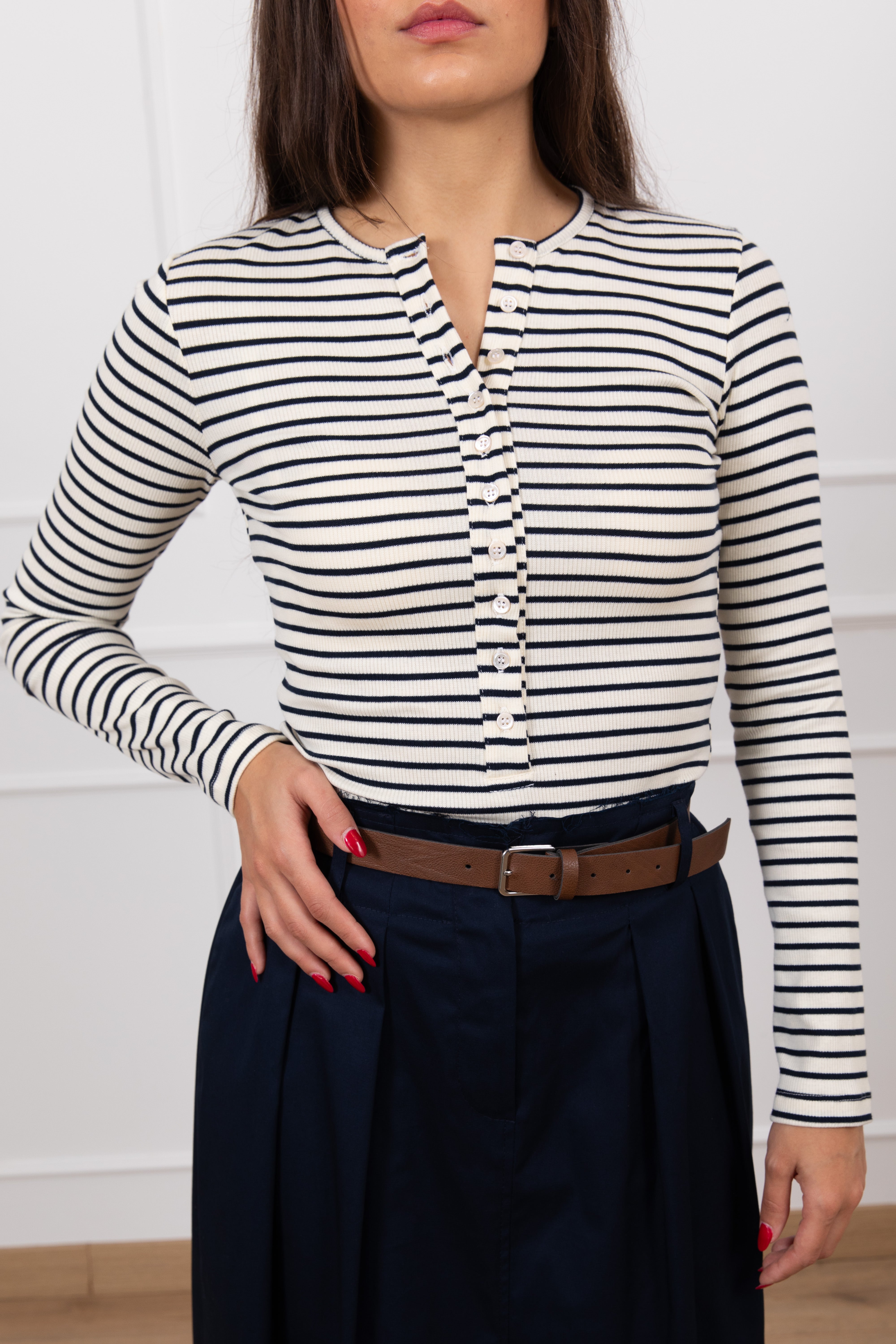 T-shirt manica lunga serafino a righe ViCOLO