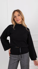 Maglia mezzo-collo con manica svasata e cintura variante nero haveone