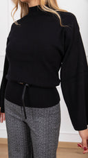 Maglia mezzo-collo con manica svasata e cintura variante nero haveone