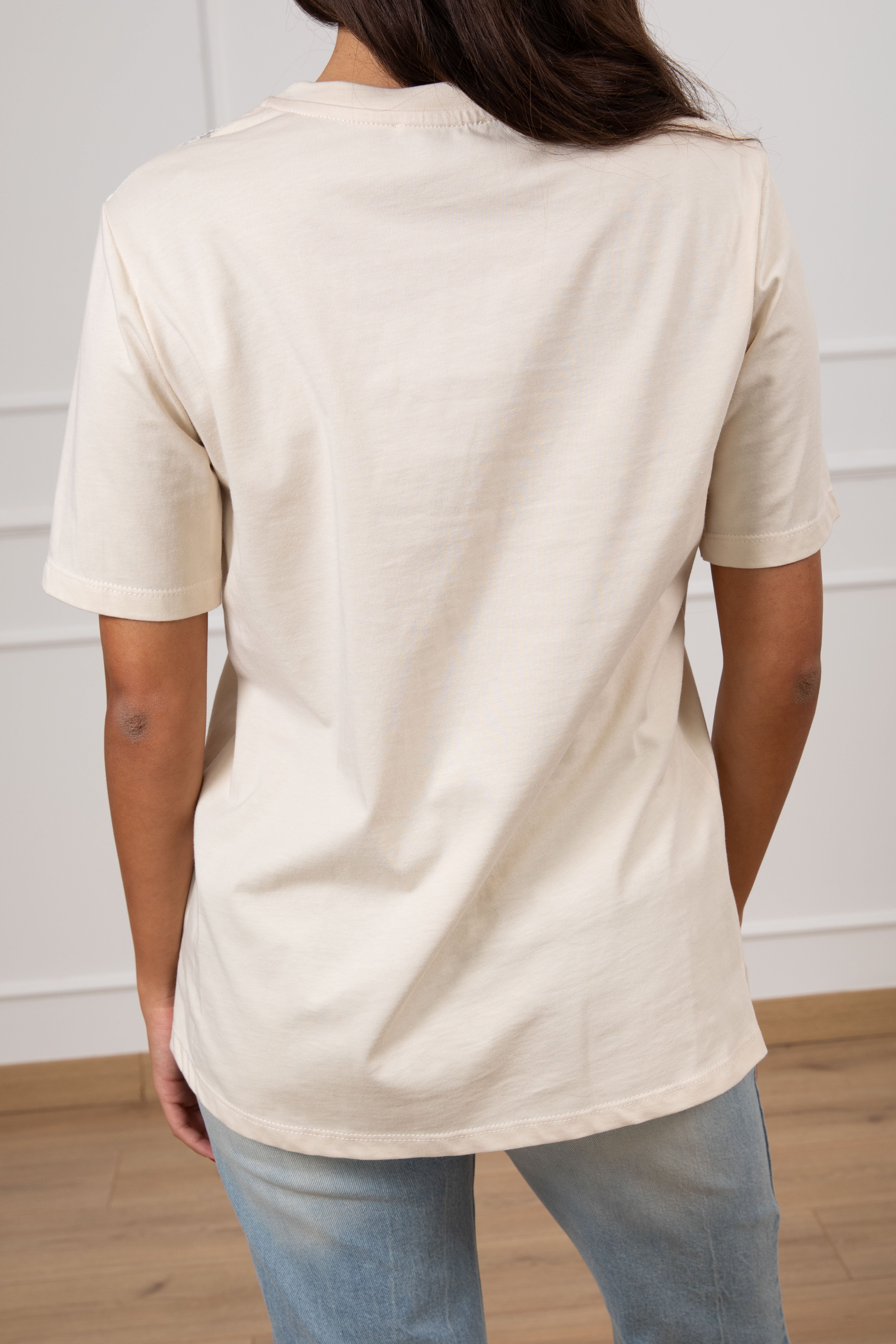 T-shirt con inserti in pizzo e nappine Motel