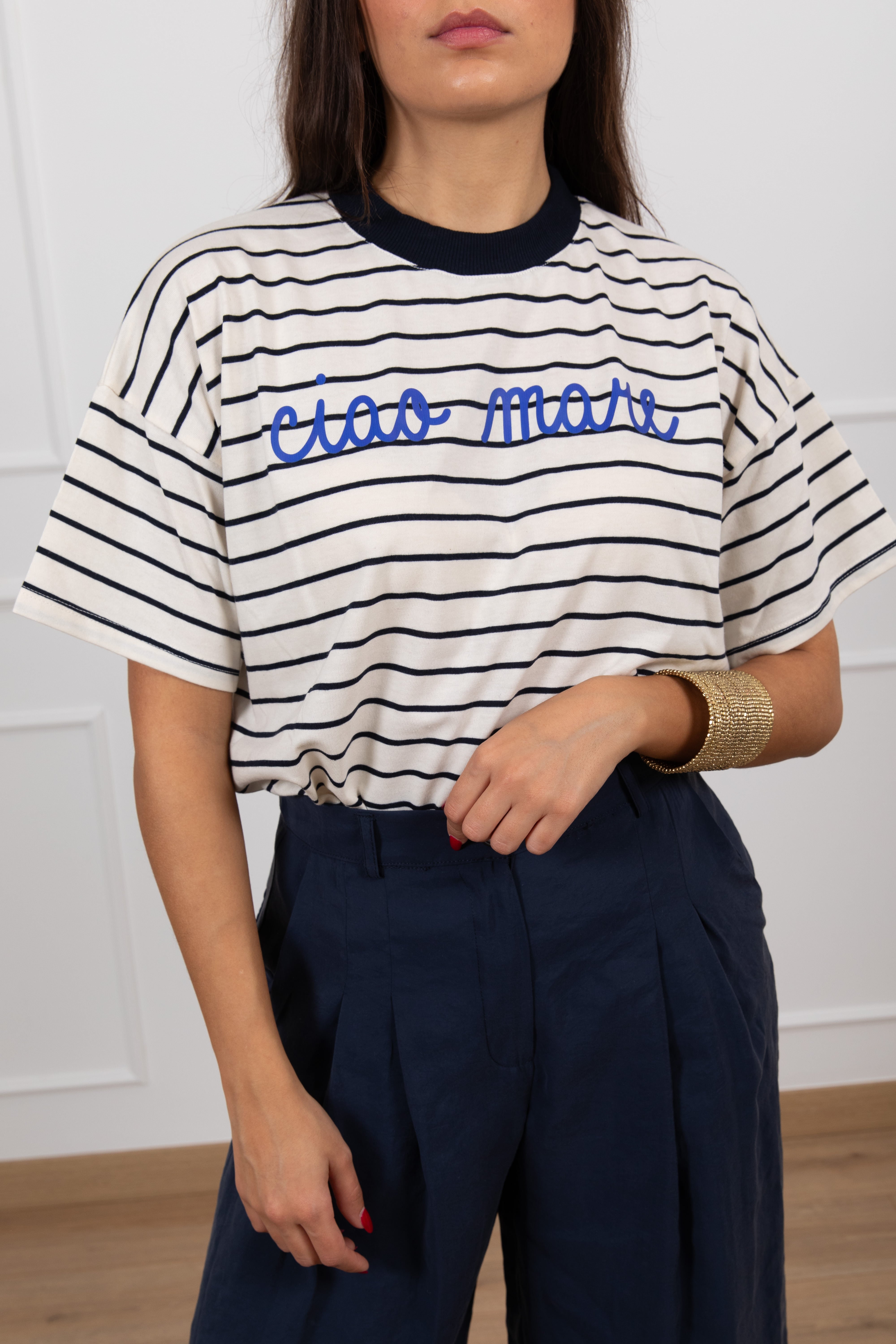 T-shirt over-size a righe "Ciao Mare" ViCOLO