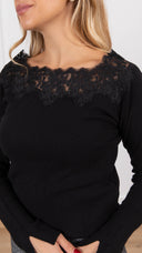 Maglia scollo a barchetta con inserti pizzo variante nero Haveone