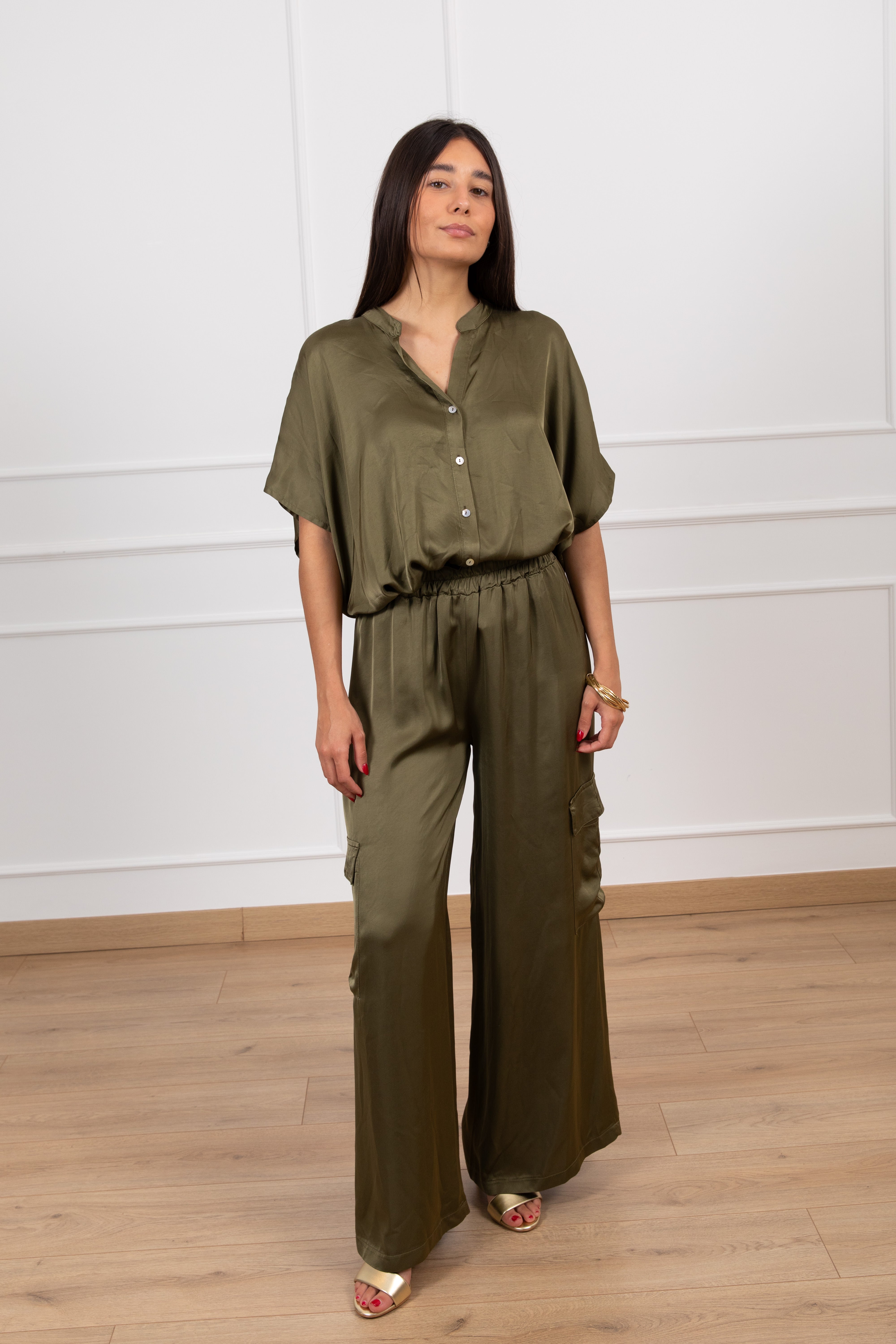 Pantalone cargo in raso con elastico Tensione IN