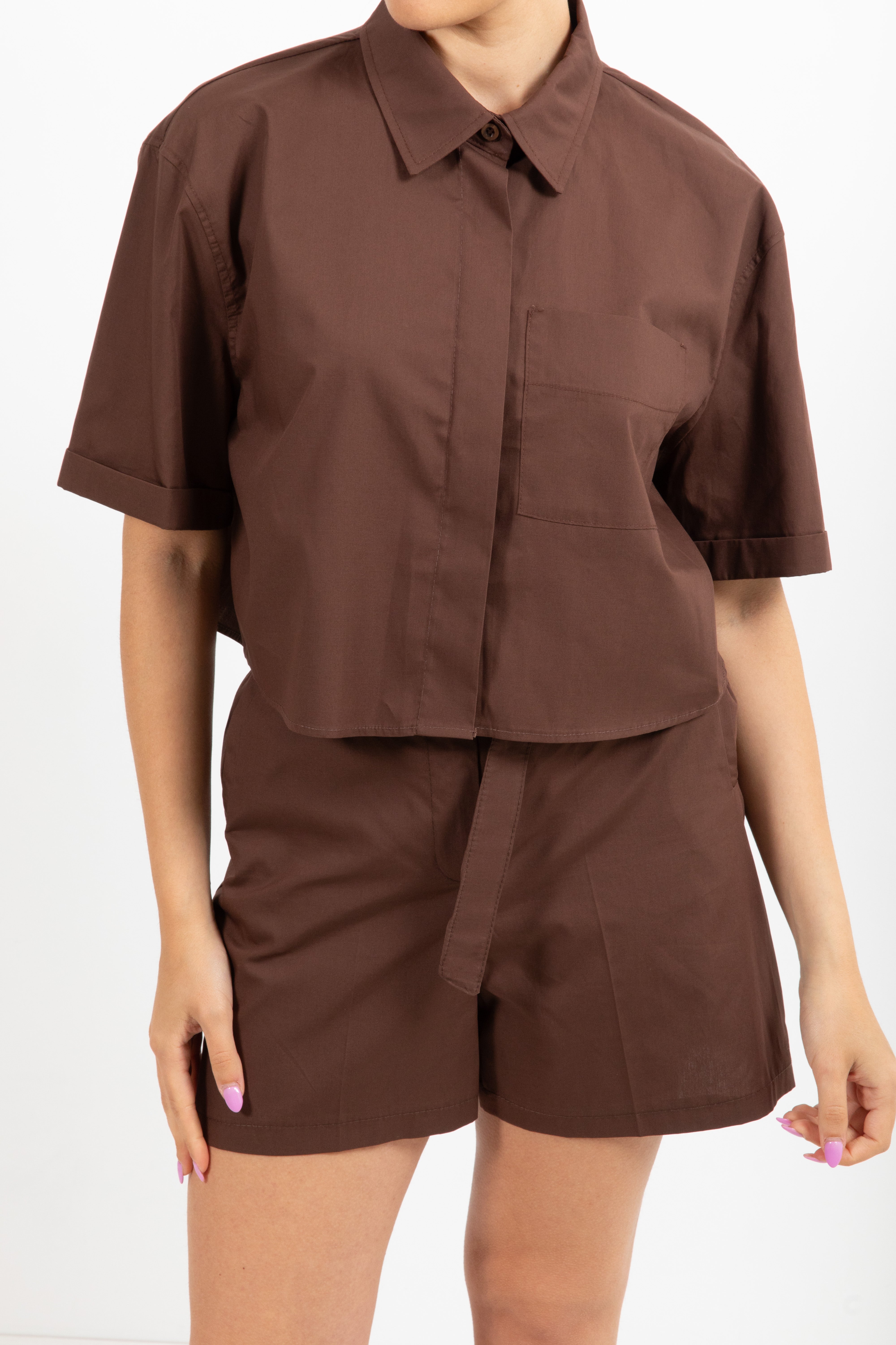 Camicia cropped a manica corta in cotone Susy Mix