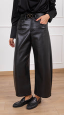 Pantalone barrel-fit in eco-pelle con cintura variante nero Tensione IN