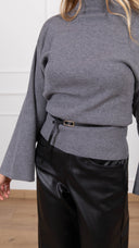 Maglia mezzo-collo con manica svasata e cintura variante grigio Haveone
