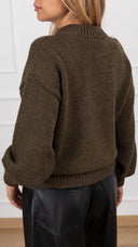 Bomber in maglia con tasche in eco-pelle intrecciata variante foglia Haveone