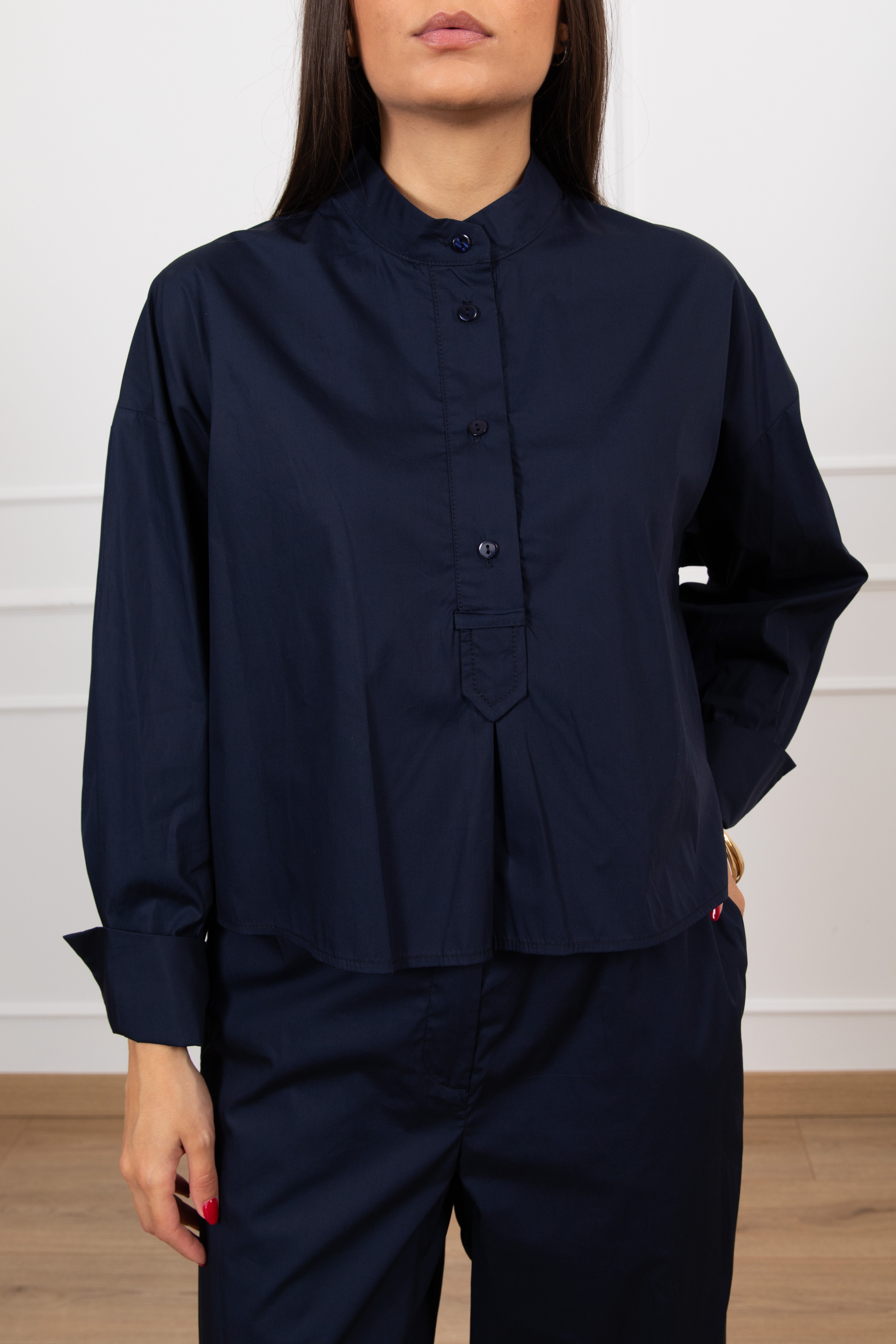 Camicia in cotone con collo alla coreana Tensione IN