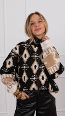 Giacca in maglia motivo ikat con zip variante nero Tensione IN