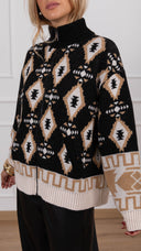 Giacca in maglia motivo ikat con zip variante nero Tensione IN