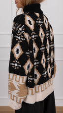 Giacca in maglia motivo ikat con zip variante nero Tensione IN
