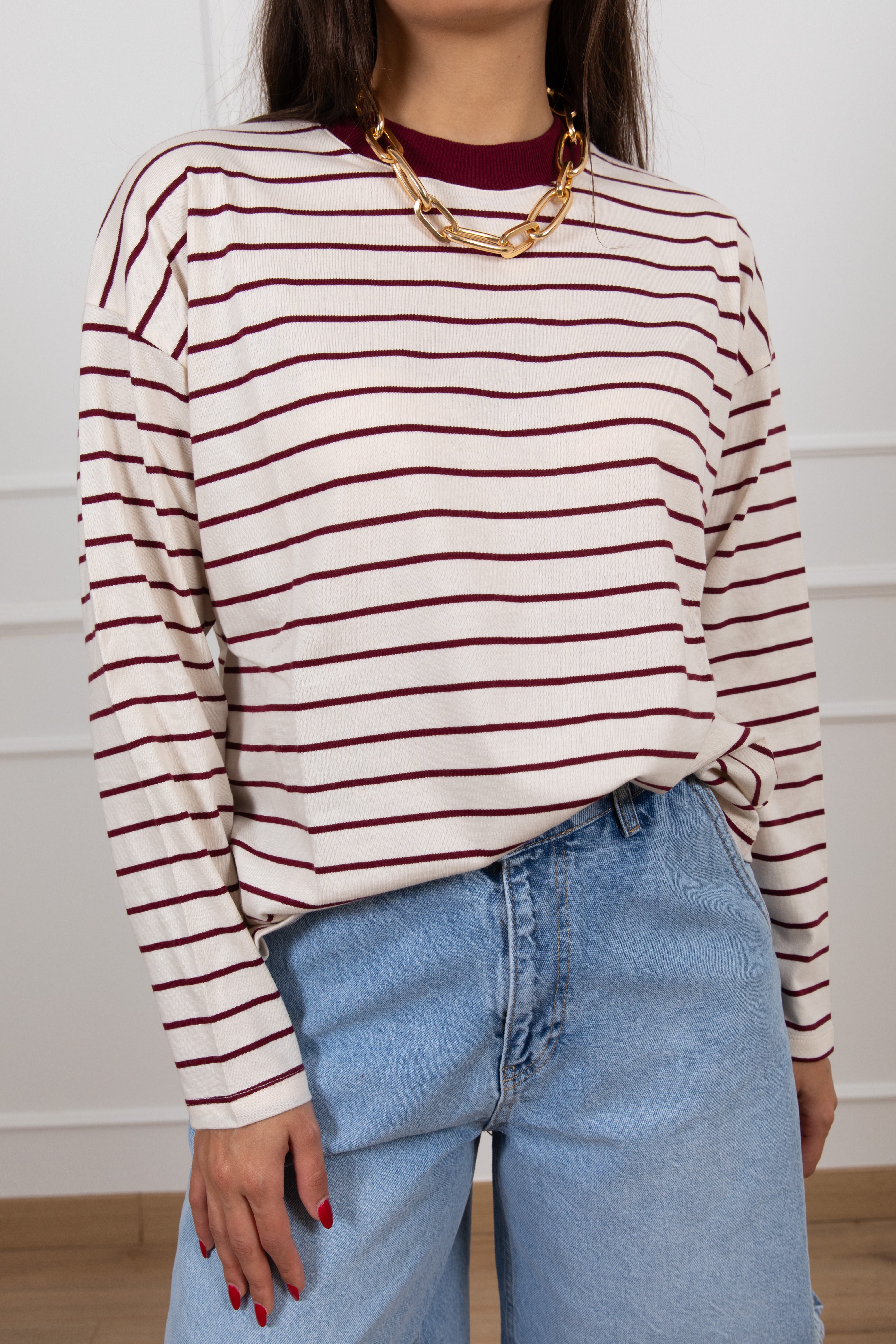 T-shirt over-size manica lunga a righe ViCOLO