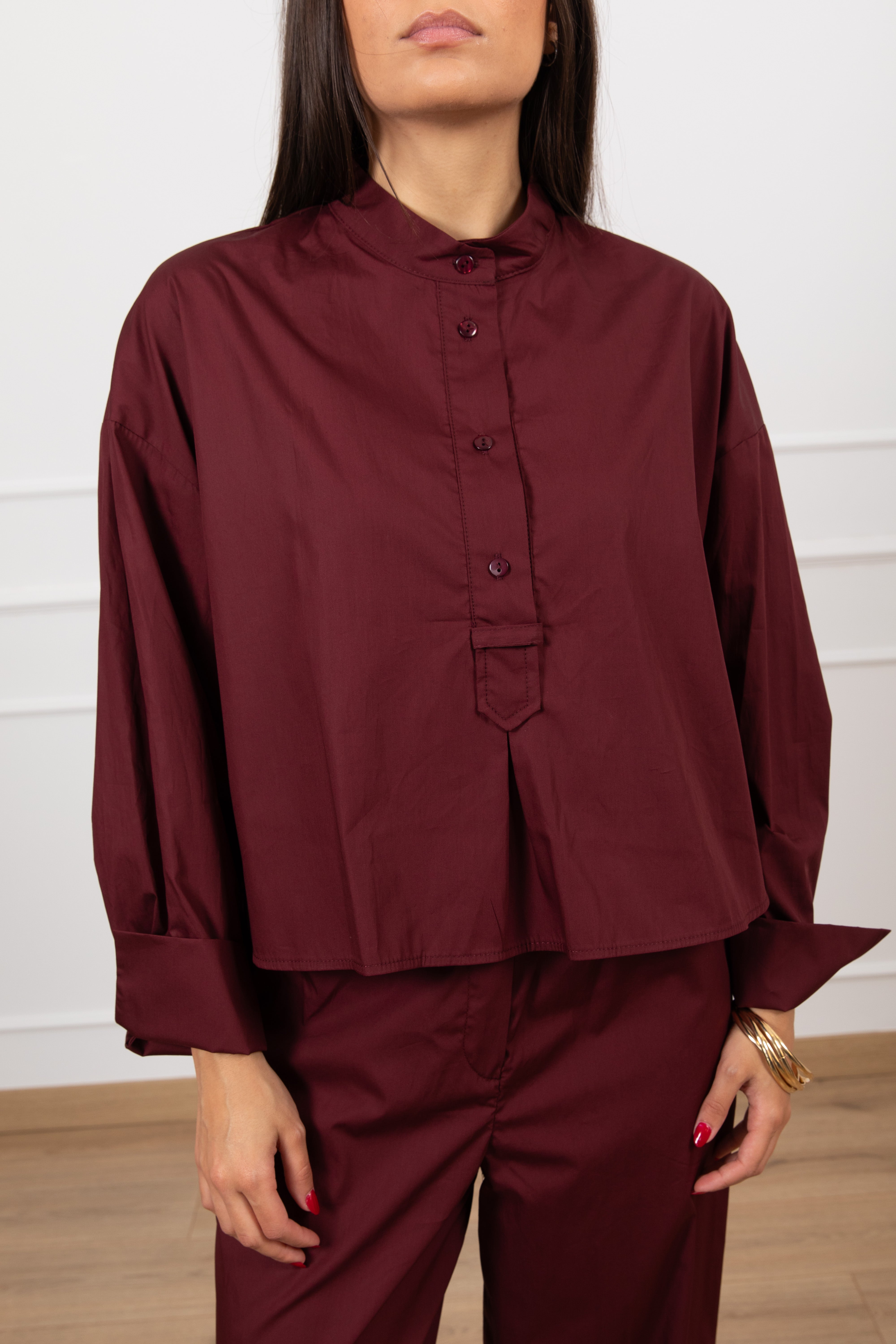 Camicia in cotone con collo alla coreana Tensione IN
