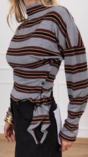 Maglia a righe con bottoni laterali e nodo variante grigio/moro Haveone