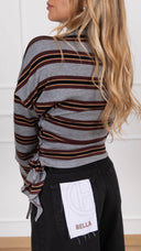 Maglia a righe con bottoni laterali e nodo variante grigio/moro Haveone