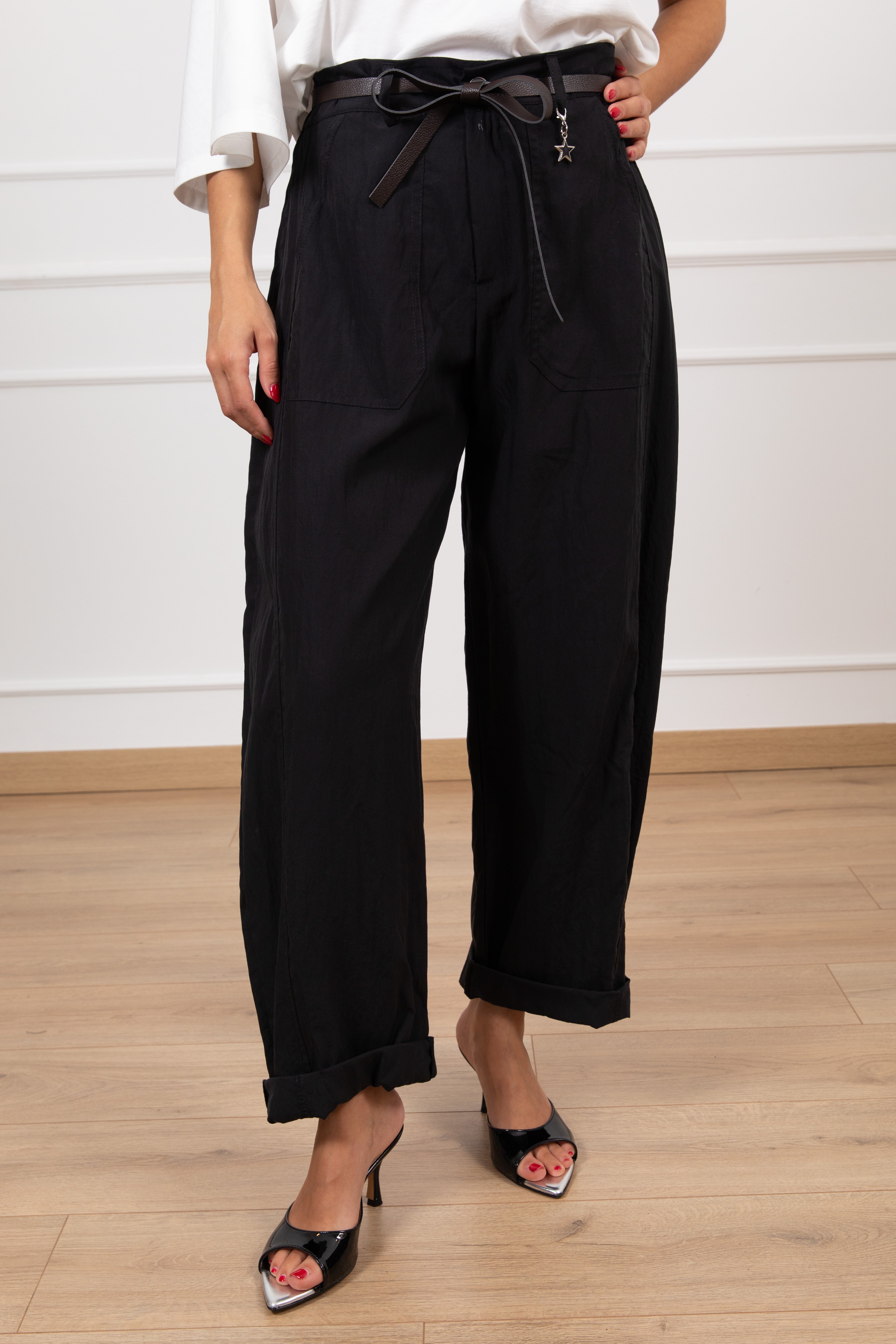 Pantalone cupro carrot-fit con elastico sul retro Susy Mix